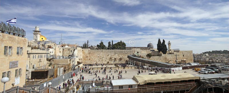 De tempel zet, Westelijke Muur, Mughrabi-Brug, Moskee al-Aqsa op royalty-vrije stock afbeelding De tempel zet, Westelijke Muur, Mughrabi-Brug, Moskee al-Aqsa op royalty-vrije stock afbeelding