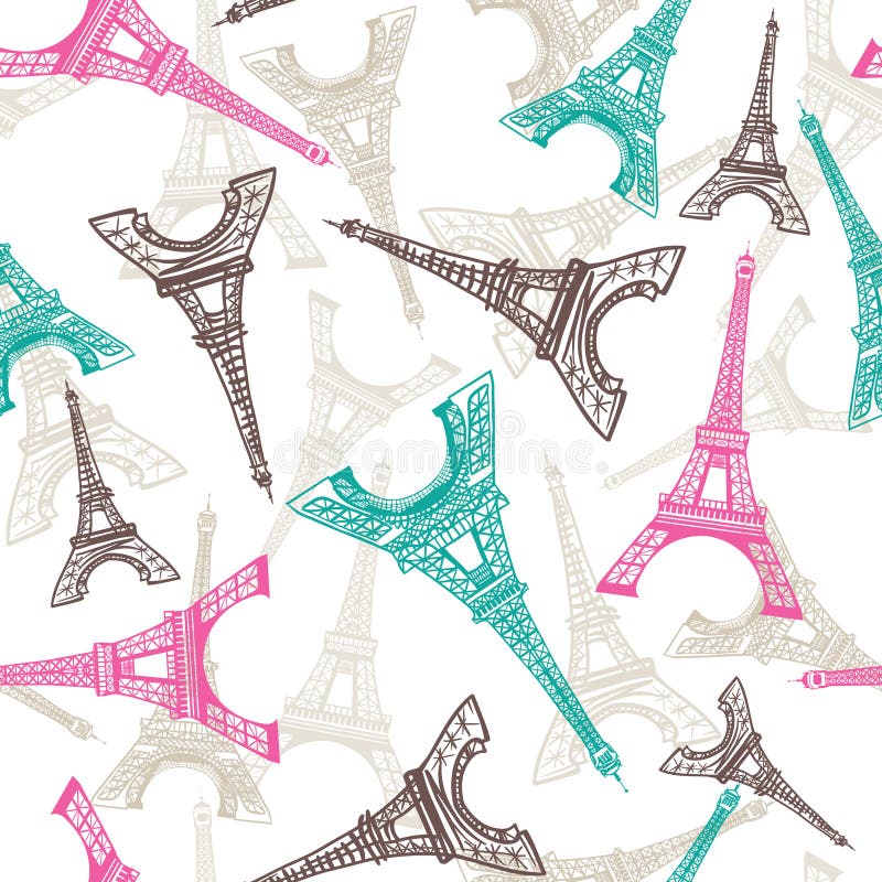 De Toren naadloos patroon van Eiffel Franse Vectorachtergrond Uitstekende stoffentextuur in pastelkleuren vector illustratie De Toren naadloos patroon van Eiffel Franse Vectorachtergrond Uitstekende stoffentextuur in pastelkleuren vector illustratie