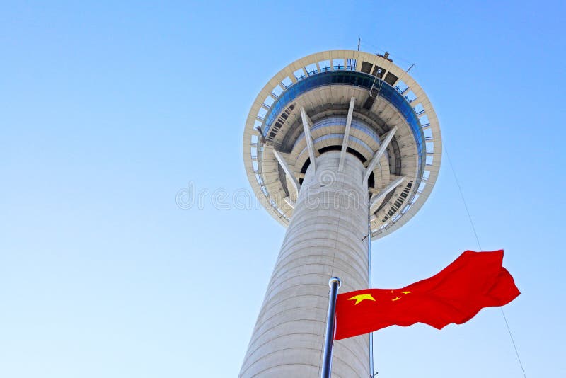 De Toren van Macao en Vlag, Macao, China stock foto's De Toren van Macao en Vlag, Macao, China stock foto's