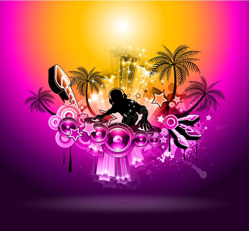 De tropische Vlieger van de Disco van de Partij van de Muziek van de Zonsondergang royalty-vrije illustratie De tropische Vlieger van de Disco van de Partij van de Muziek van de Zonsondergang royalty-vrije illustratie