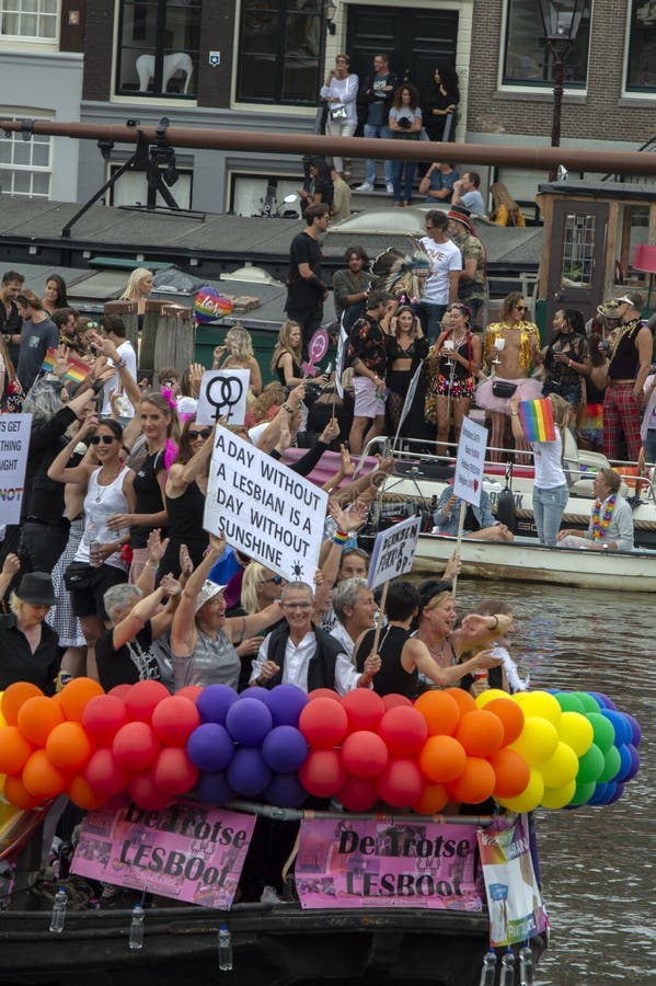 De Trotse Lesboot Boat At The Gay Pride Amstel River Amsterdam The Netherlands 2019 Editorial