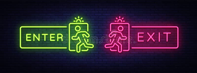 De uitgang gaat de vector van neontekens in Ga het neonuithangbord van de Uitgangsontwerpsjabloon, lichte banner, neonuithangbord stock illustratie De uitgang gaat de vector van neontekens in Ga het neonuithangbord van de Uitgangsontwerpsjabloon, lichte banner, neonuithangbord stock illustratie