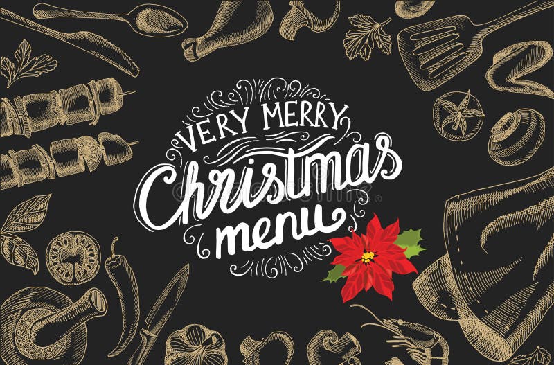 De uitnodiging van de Kerstmispartij, het restaurant van het voedselmenu royalty-vrije illustratie De uitnodiging van de Kerstmispartij, het restaurant van het voedselmenu royalty-vrije illustratie