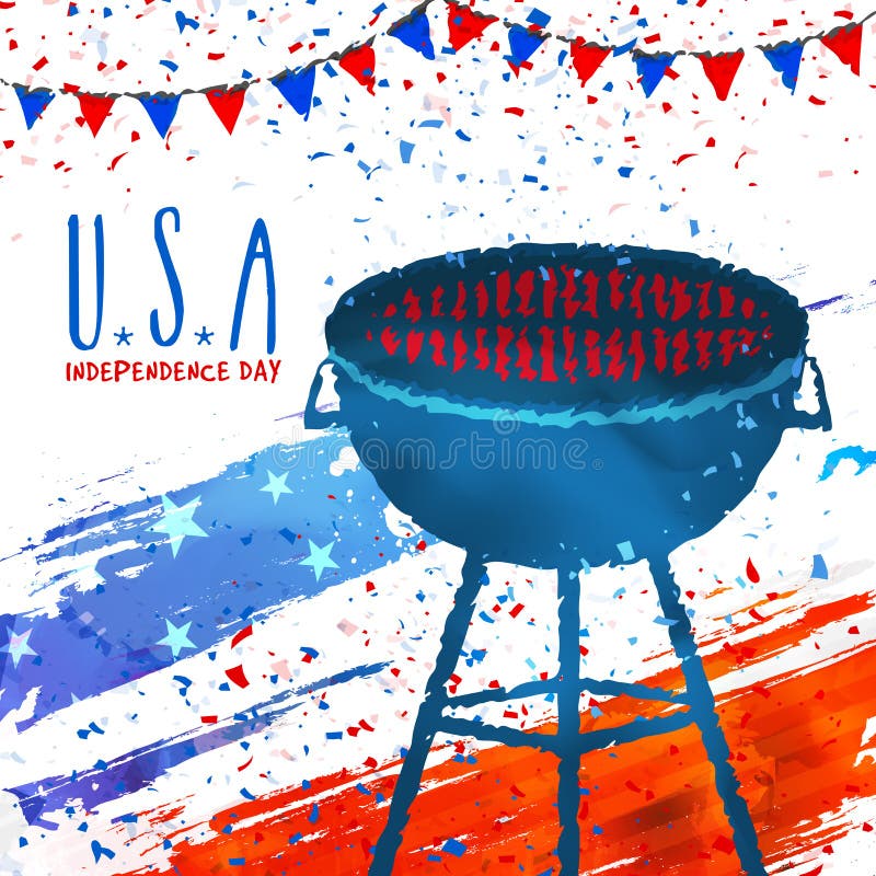 De Uitnodigingskaart van de barbecuepartij voor 4 van Juli vector illustratie De Uitnodigingskaart van de barbecuepartij voor 4 van Juli vector illustratie