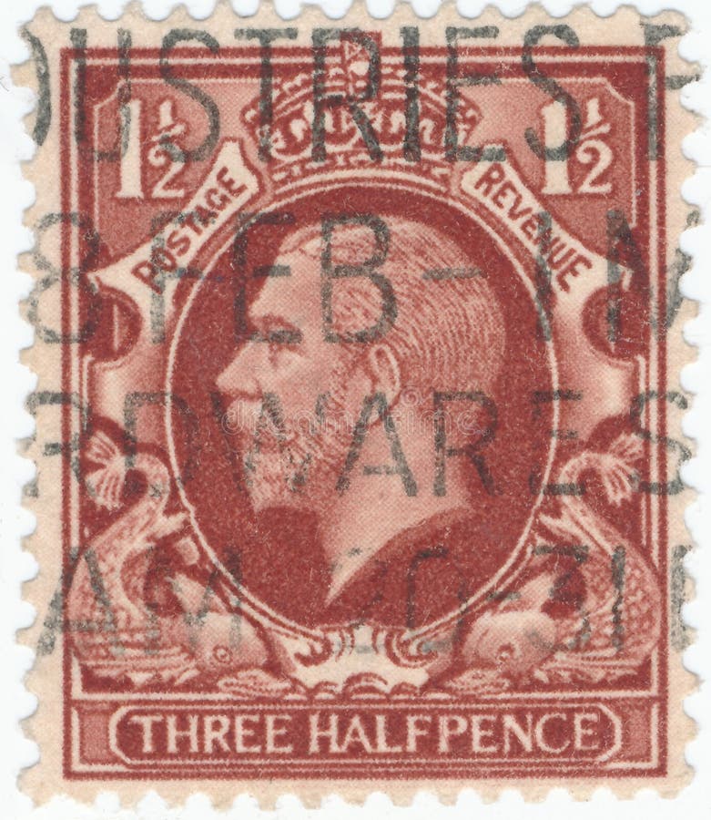 De uitstekende die postzegel in Groot-Brittannië 1912 wordt gedrukt toont, Koning George V stock foto De uitstekende die postzegel in Groot-Brittannië 1912 wordt gedrukt toont, Koning George V stock foto