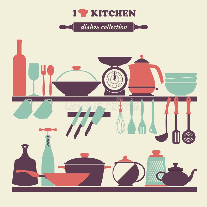 De uitstekende geplaatste pictogrammen van keukenschotels