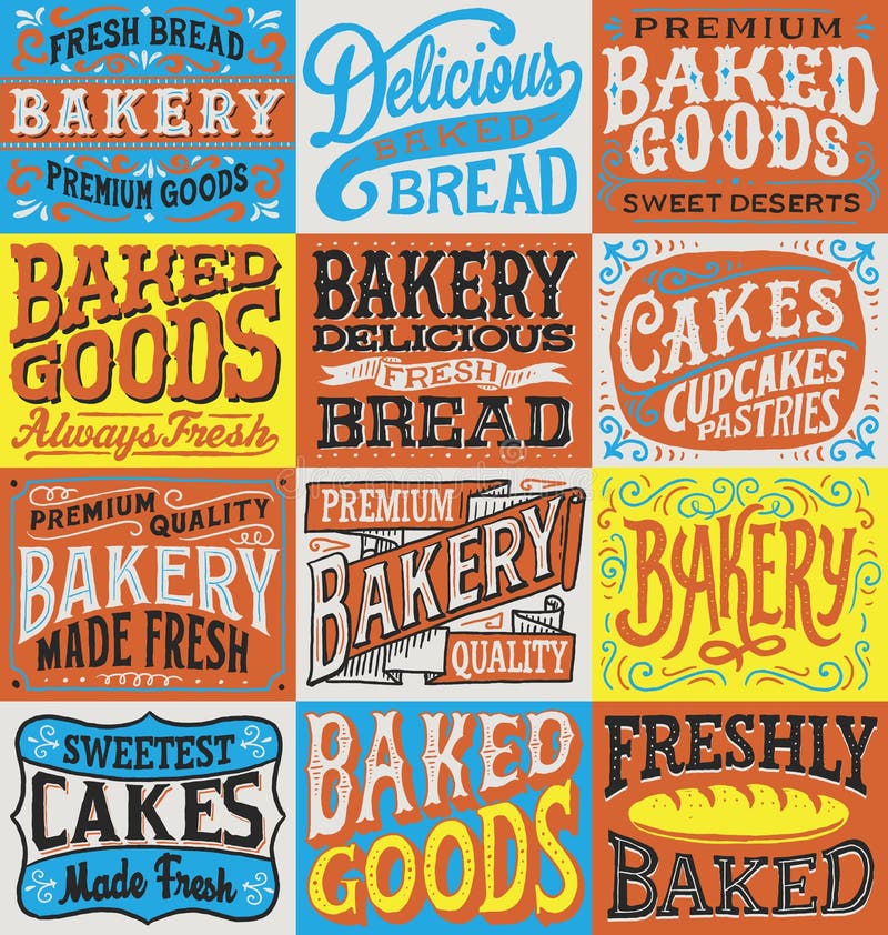 De uitstekende hand getrokken reeks van het bakkerijetiket vector illustratie De uitstekende hand getrokken reeks van het bakkerijetiket vector illustratie