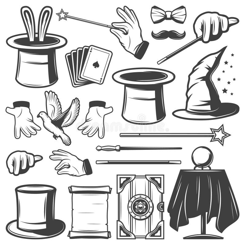 De uitstekende Magische Inzameling van Illusieelementen stock illustratie De uitstekende Magische Inzameling van Illusieelementen stock illustratie