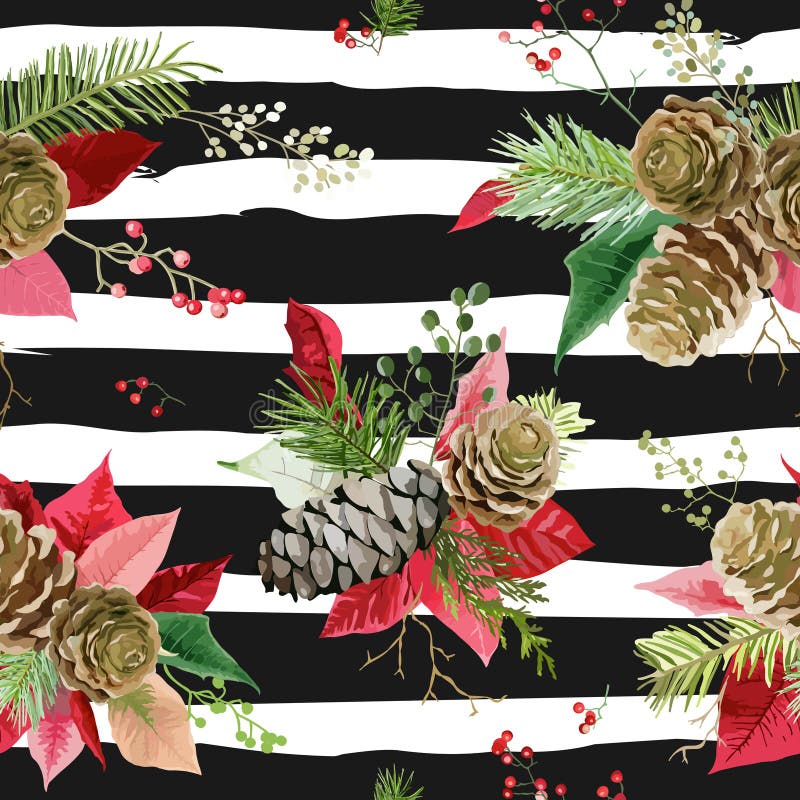 De uitstekende Poinsettia bloeien Achtergrond - Naadloos Kerstmispatroon stock illustratie De uitstekende Poinsettia bloeien Achtergrond - Naadloos Kerstmispatroon stock illustratie