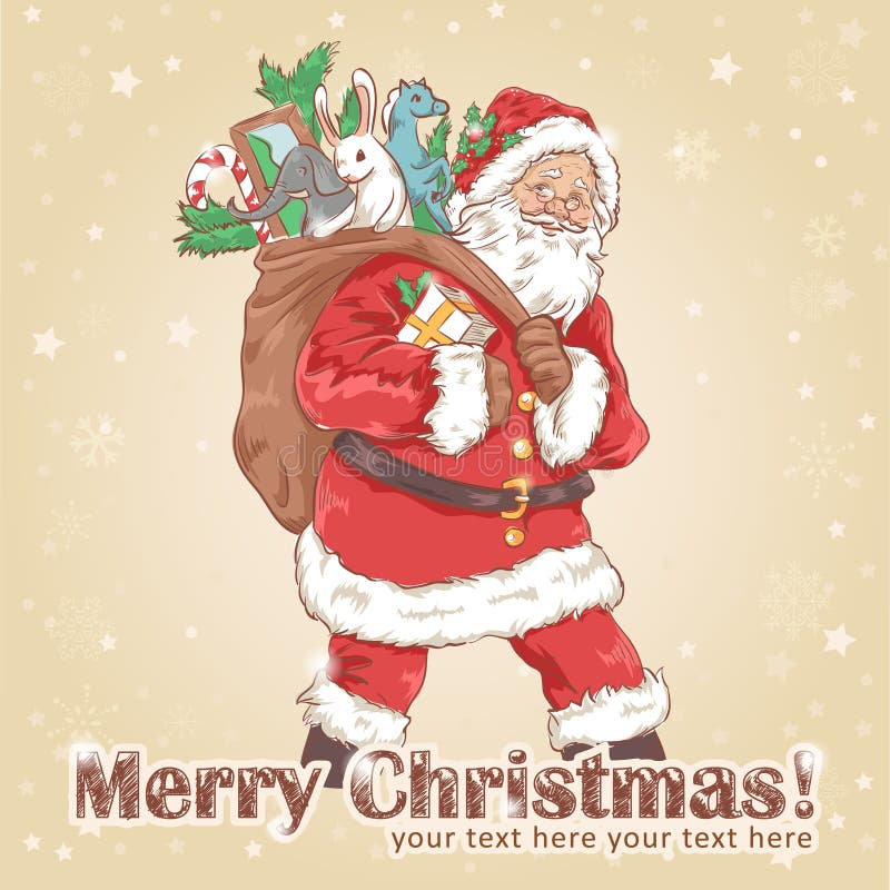 De uitstekende prentbriefkaar van Kerstmissanta claus stock illustratie De uitstekende prentbriefkaar van Kerstmissanta claus stock illustratie