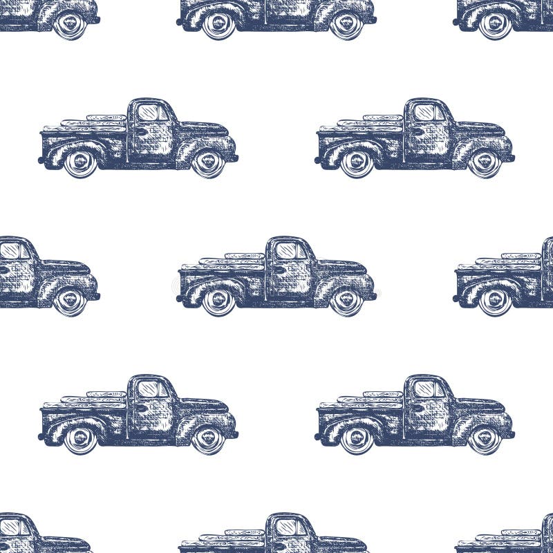 De uitstekende Retro Achtergrond van het Pick-ups Naadloze Patroon Vector vector illustratie De uitstekende Retro Achtergrond van het Pick-ups Naadloze Patroon Vector vector illustratie