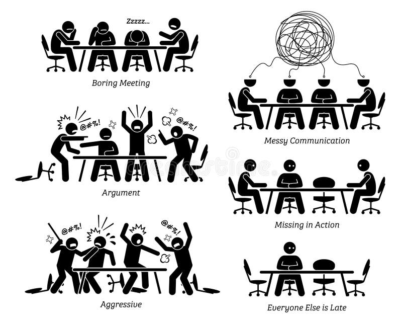 De uitvoerende macht die ondoeltreffende en inefficiënte vergadering en bespreking hebben vector illustratie De uitvoerende macht die ondoeltreffende en inefficiënte vergadering en bespreking hebben vector illustratie