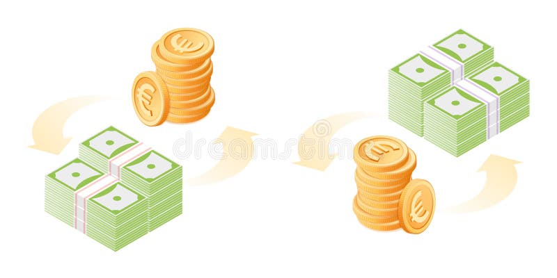 De uitwisseling van euro aan document dollars Vlakke isometrische illustrat vector illustratie De uitwisseling van euro aan document dollars Vlakke isometrische illustrat vector illustratie