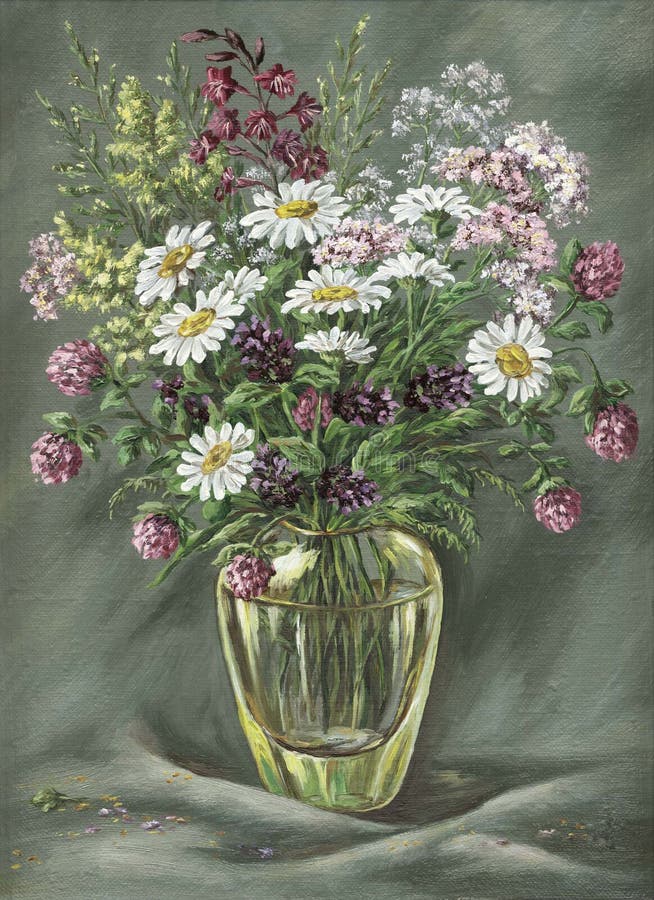 De vaas van het glas met wilde bloemen stock illustratie De vaas van het glas met wilde bloemen stock illustratie