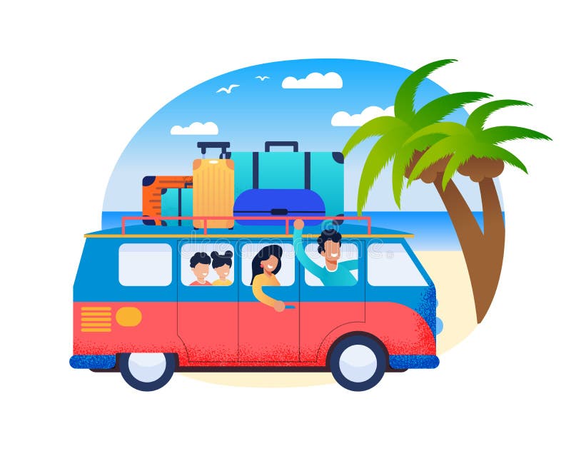 De Vader Drive Minivan van de familiereis met Kinderen royalty-vrije illustratie De Vader Drive Minivan van de familiereis met Kinderen royalty-vrije illustratie