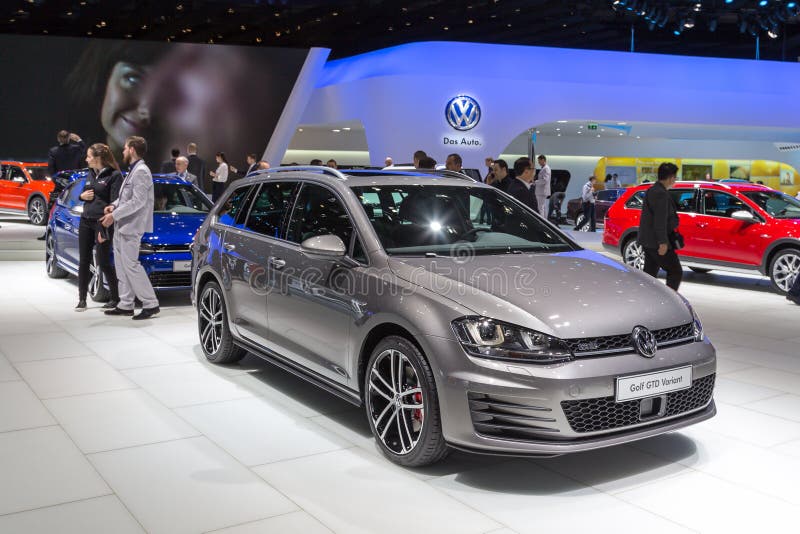 Geneva, Switzerland - March 4, 2015: 2015 Volkswagen Golf GTD Variant presented on the 85th International Geneva Motor Show. Geneva, Switzerland - March 4, 2015: 2015 Volkswagen Golf GTD Variant presented on the 85th International Geneva Motor Show