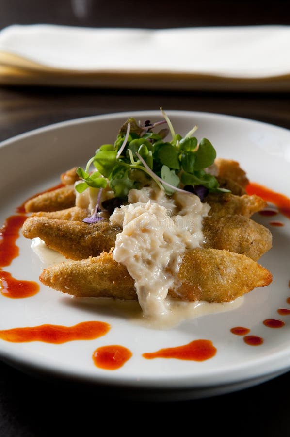 Cornmeal crusted okra with slaw. Cornmeal crusted okra with slaw