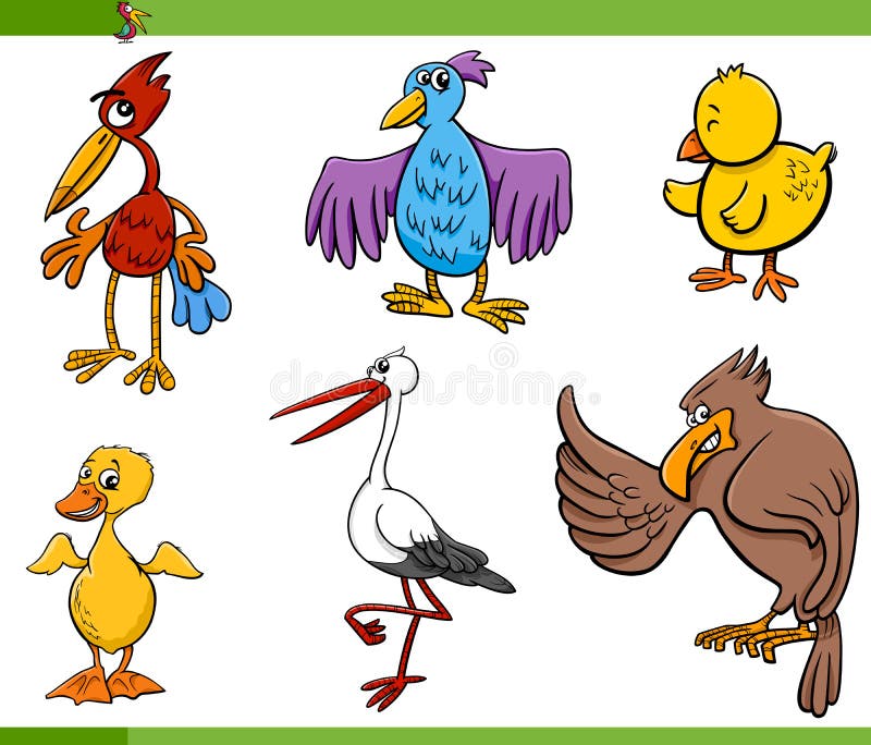 De vastgestelde illustratie van het vogelsbeeldverhaal stock illustratie De vastgestelde illustratie van het vogelsbeeldverhaal stock illustratie
