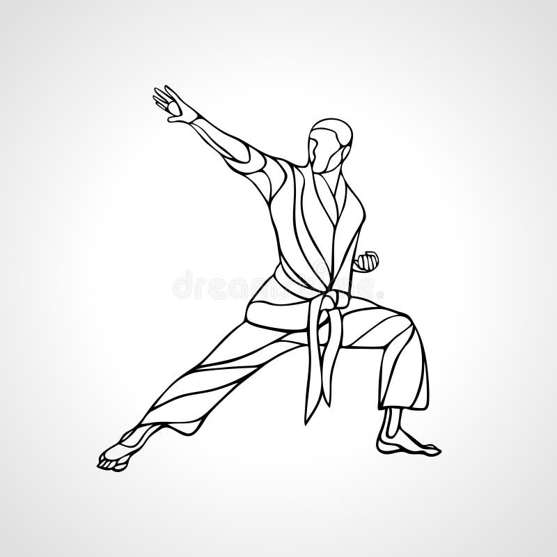 Man in a karate pose. Martial arts man silhouette. Detailed vector illustration of a martial arts master. Man in a karate pose. Martial arts man silhouette. Detailed vector illustration of a martial arts master