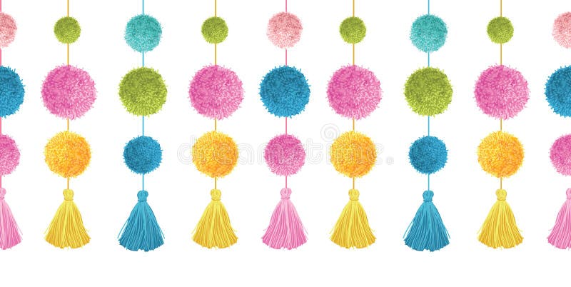 Vector Cute Colorful Birthday Party Pom Poms and Tassels Set On Strings Horizontal Seamless Repeat Border Pattern. Great for handmade cards, invitations, wallpaper, packaging, nursery designs. Surface pattern design. Vector Cute Colorful Birthday Party Pom Poms and Tassels Set On Strings Horizontal Seamless Repeat Border Pattern. Great for handmade cards, invitations, wallpaper, packaging, nursery designs. Surface pattern design.