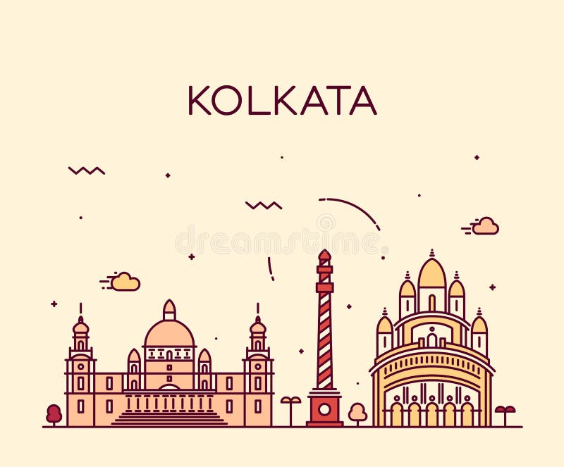 De in vector lineaire illustratie van de Kolkatahorizon royalty-vrije illustratie De in vector lineaire illustratie van de Kolkatahorizon royalty-vrije illustratie