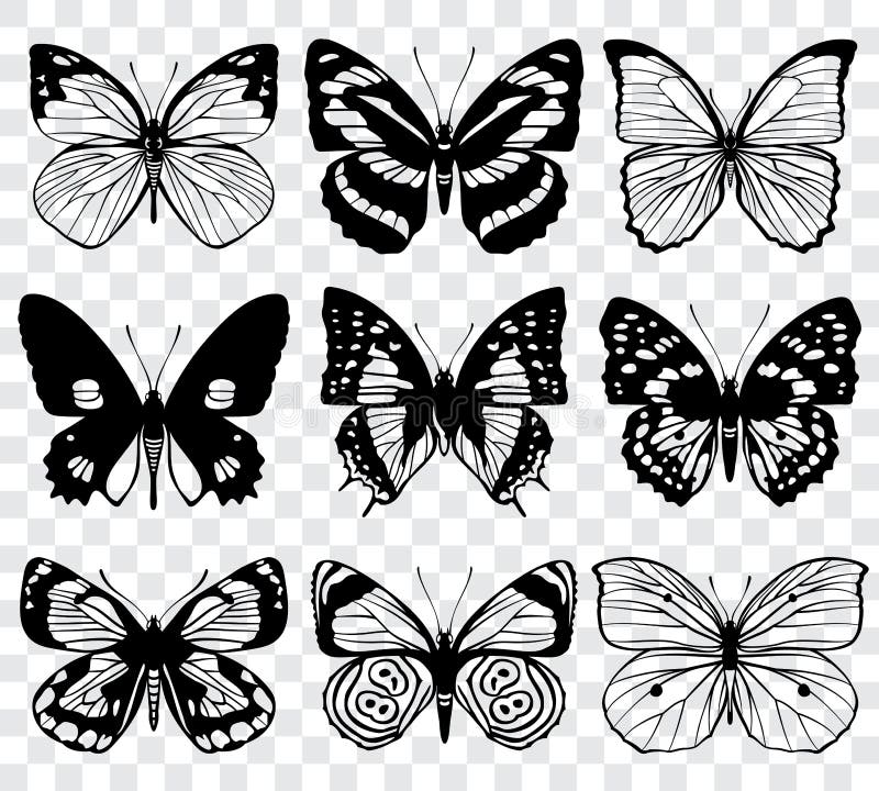 De vector macroinzameling van vlindersilhouetten