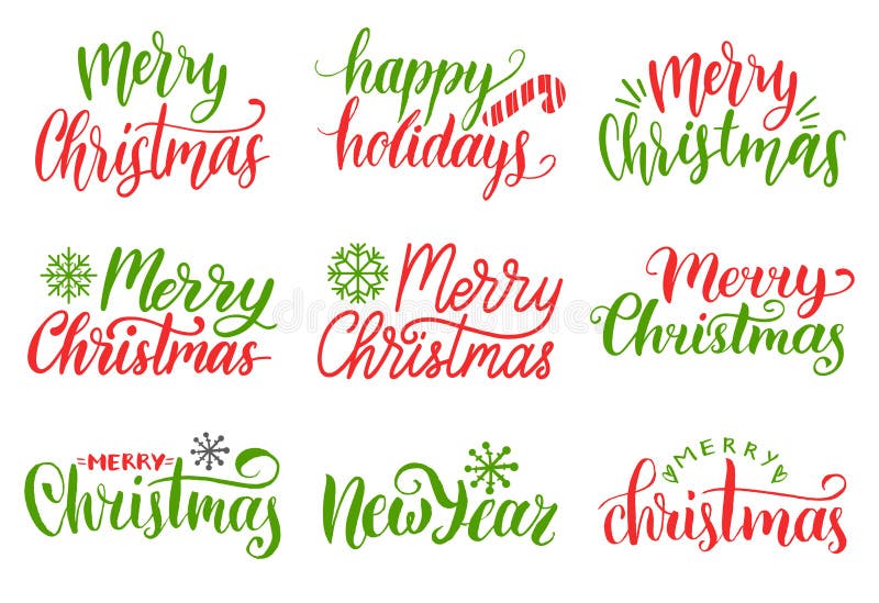 De vector met de hand geschreven Vrolijke reeks van de Kerstmiskalligrafie Inzameling van Geboorte van Christus en Nieuwjaar het stock illustratie De vector met de hand geschreven Vrolijke reeks van de Kerstmiskalligrafie Inzameling van Geboorte van Christus en Nieuwjaar het stock illustratie