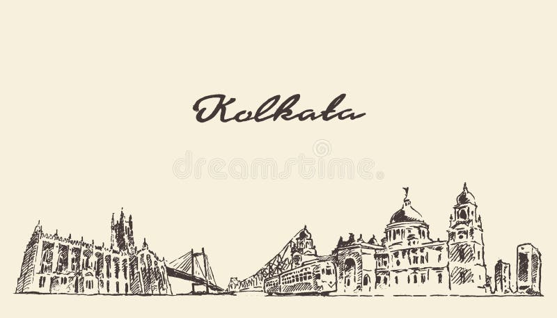 De vector uitstekende getrokken illustratie van de Kolkatahorizon stock illustratie De vector uitstekende getrokken illustratie van de Kolkatahorizon stock illustratie