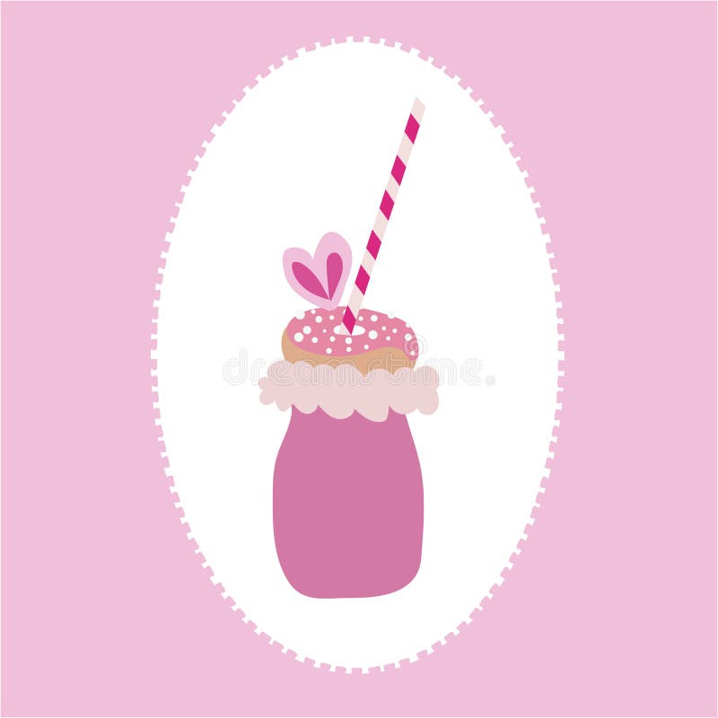 De vector van in freakyshake met gesponnen suiker, doughnut met bestrooit, en een stro op een roze en witte achtergrond royalty-vrije illustratie De vector van in freakyshake met gesponnen suiker, doughnut met bestrooit, en een stro op een roze en witte achtergrond royalty-vrije illustratie