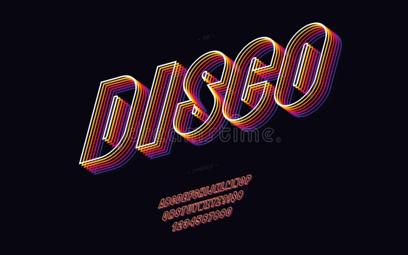 De vector van de de jaren '80stijl van de disco 3d doopvont moderne typografie stock illustratie De vector van de de jaren '80stijl van de disco 3d doopvont moderne typografie stock illustratie