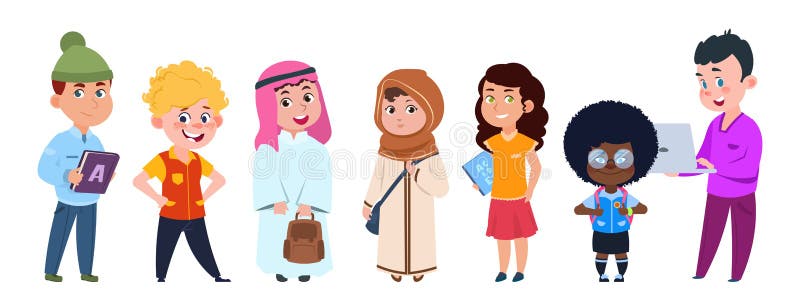 De vector van schooljonge geitjes Het internationale karakter van het studentenbeeldverhaal dat op witte achtergrond wordt geïsol stock illustratie De vector van schooljonge geitjes Het internationale karakter van het studentenbeeldverhaal dat op witte achtergrond wordt geïsol stock illustratie