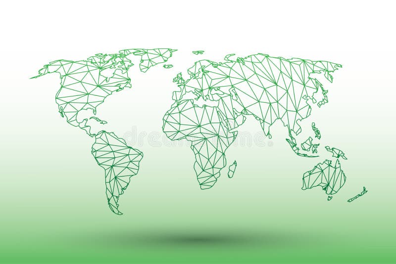De vector van de wereldkaart van groene kleuren geometrische verbonden lijnen die driehoeken op lichte illustratie gebruiken die royalty-vrije illustratie De vector van de wereldkaart van groene kleuren geometrische verbonden lijnen die driehoeken op lichte illustratie gebruiken die royalty-vrije illustratie