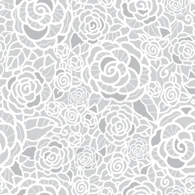 De vector zachte zilveren grijze naadloze kantrozen herhalen patroonachtergrond Groot voor huwelijk of bruids douchedecor