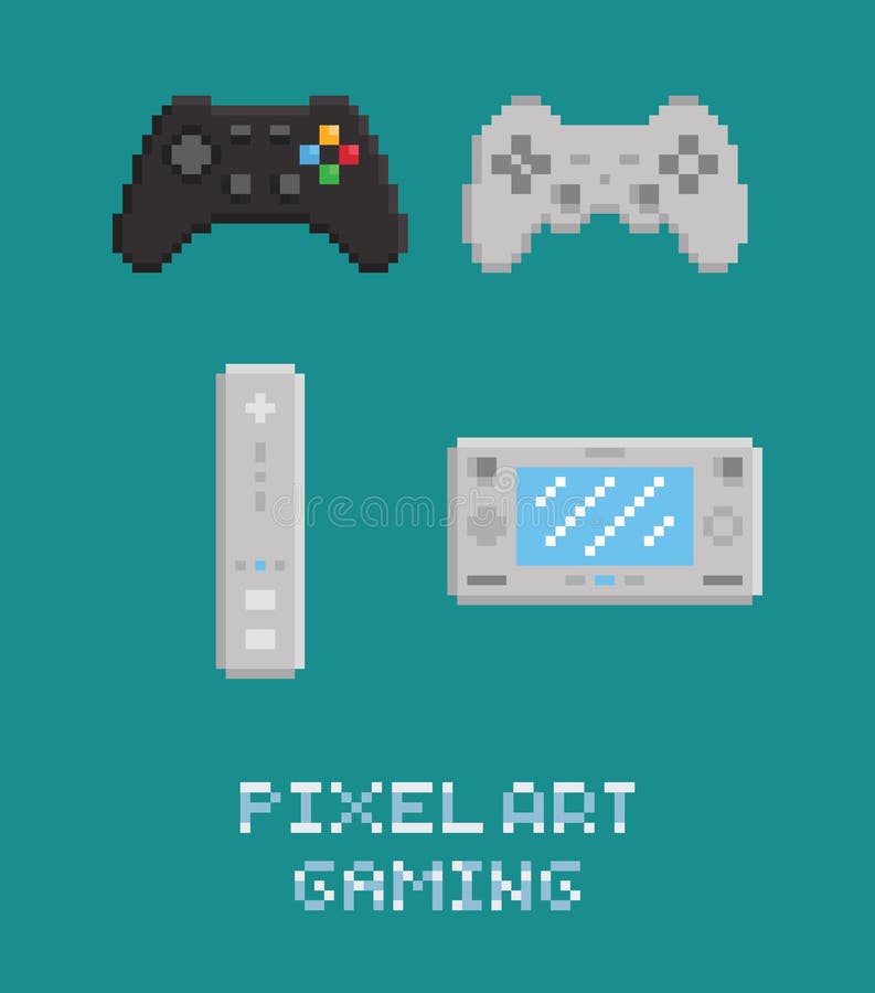 Vector pixel art illustratie - moderne gamepads royalty-vrije illustratie