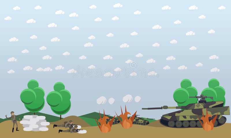 De vectorillustratie van het slagveldconcept in vlakke stijl