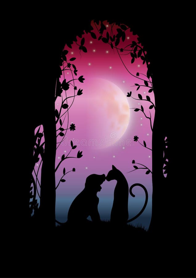 De vectorillustraties silhouetteren de Romantische hond en de kat royalty-vrije illustratie De vectorillustraties silhouetteren de Romantische hond en de kat royalty-vrije illustratie