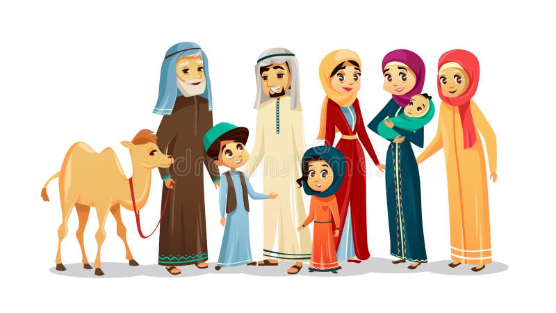 De vectorkarakters van de beeldverhaal Arabische familie, kameelreeks stock illustratie De vectorkarakters van de beeldverhaal Arabische familie, kameelreeks stock illustratie