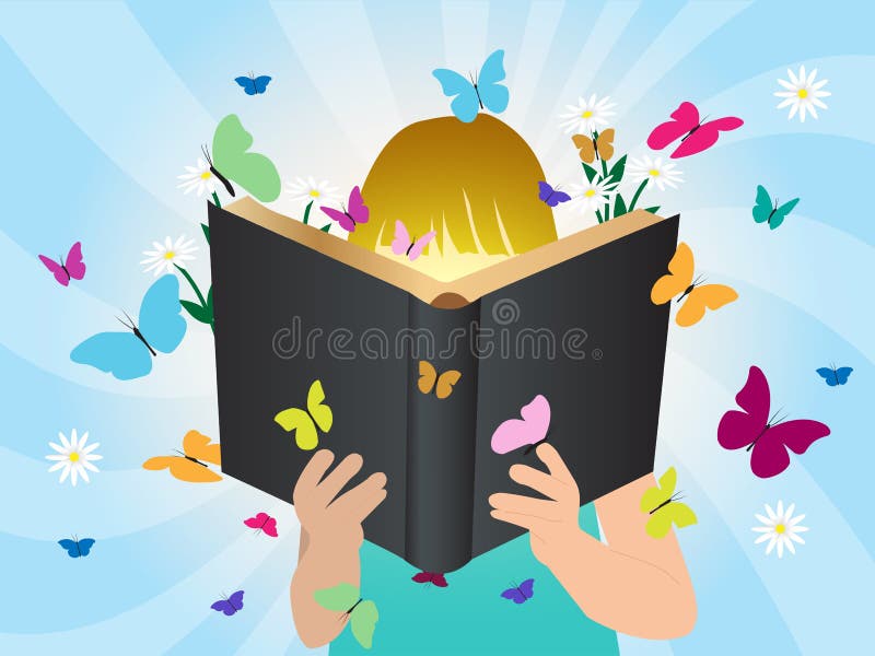 De vectorkinderen die van het verbeeldingsconcept verhaal lezen