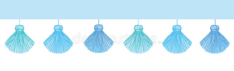 Vector Fun Blue Decorative Tassels Set Horizontal Seamless Repeat Border Pattern. Great for handmade cards, invitations, wallpaper, packaging, nursery designs. Decor. Vector Fun Blue Decorative Tassels Set Horizontal Seamless Repeat Border Pattern. Great for handmade cards, invitations, wallpaper, packaging, nursery designs. Decor.