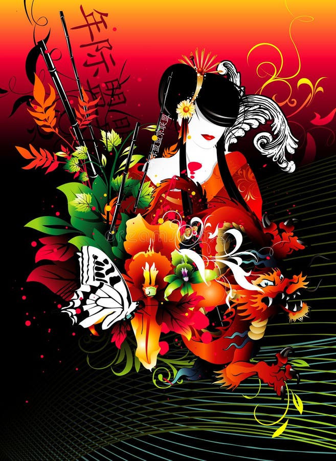 De vectorsamenstelling van de geisha