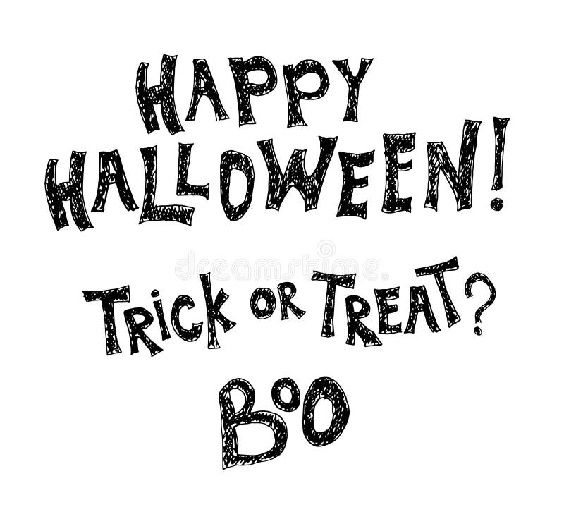 De vectoruitdrukking van Halloween Geschilderde de hand Gelukkig Halloween, Truc of behandelt en Boe-geroep het van letters voorz stock illustratie De vectoruitdrukking van Halloween Geschilderde de hand Gelukkig Halloween, Truc of behandelt en Boe-geroep het van letters voorz stock illustratie
