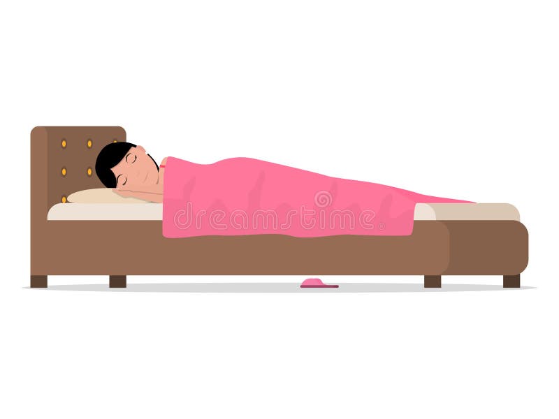 Vector cartoon van een slapende vrouw in bed onder een deken royalty-vrije illustratie
