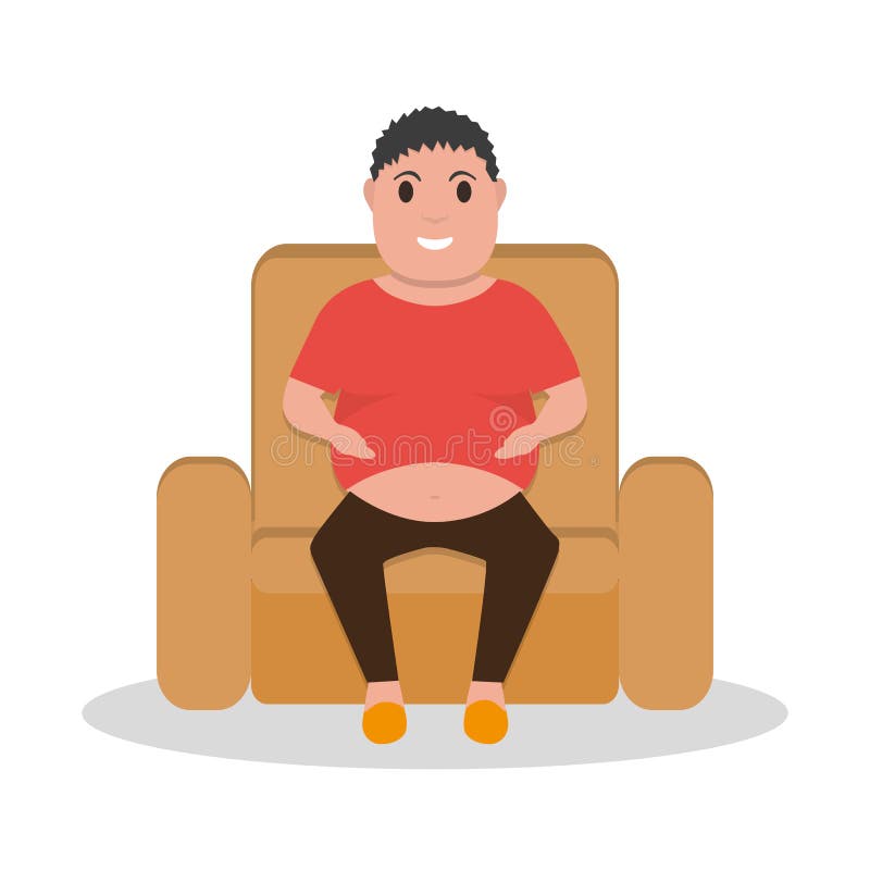 Vector cartoon van een dikke man die in een fauteuil zit stock illustratie