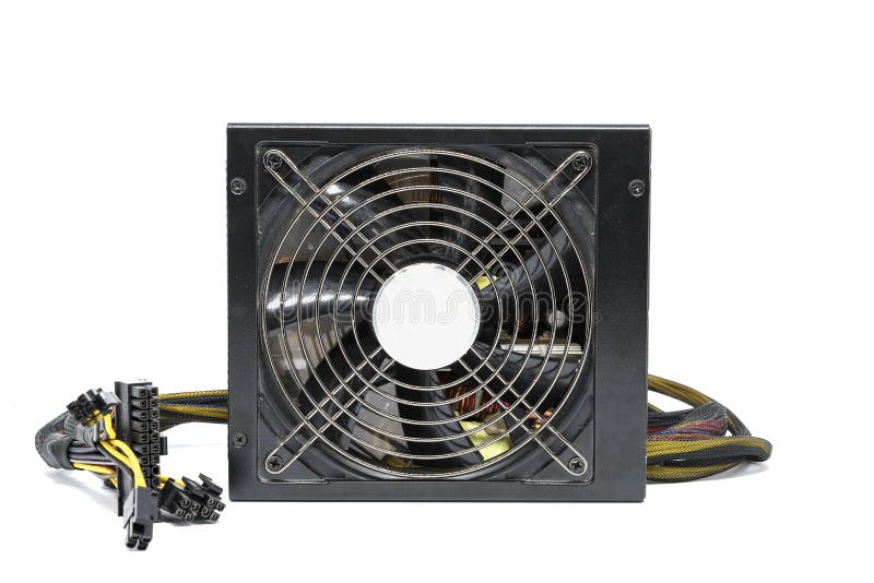 De ventilator van de computervoeding met kabel op witte backgroun wordt geïsoleerd die royalty-vrije stock fotografie De ventilator van de computervoeding met kabel op witte backgroun wordt geïsoleerd die royalty-vrije stock fotografie