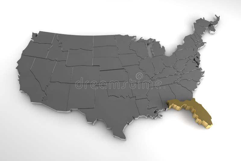 De Verenigde Staten van Amerika, 3d metaalkaart, met benadrukte de staat van Florida vector illustratie De Verenigde Staten van Amerika, 3d metaalkaart, met benadrukte de staat van Florida vector illustratie