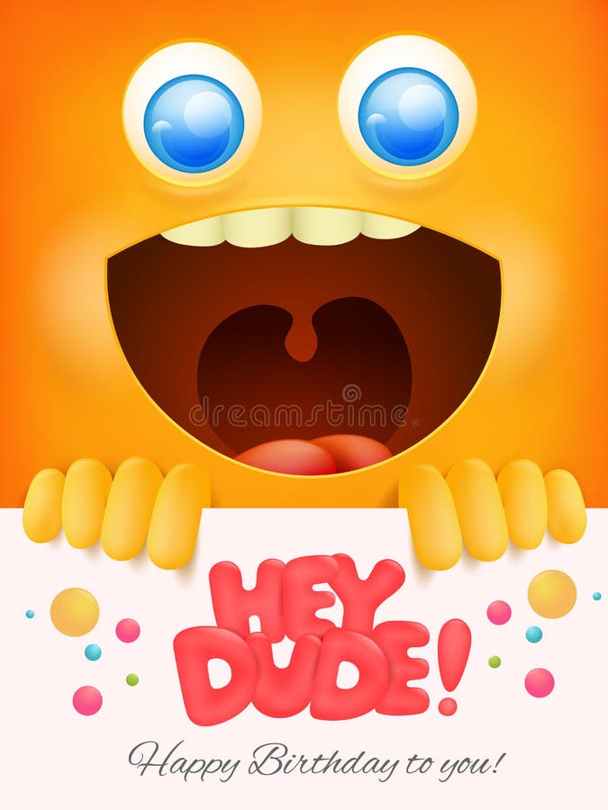 De verjaardagskaart van de Heykerel met de gele achtergrond van het smileygezicht vector illustratie De verjaardagskaart van de Heykerel met de gele achtergrond van het smileygezicht vector illustratie