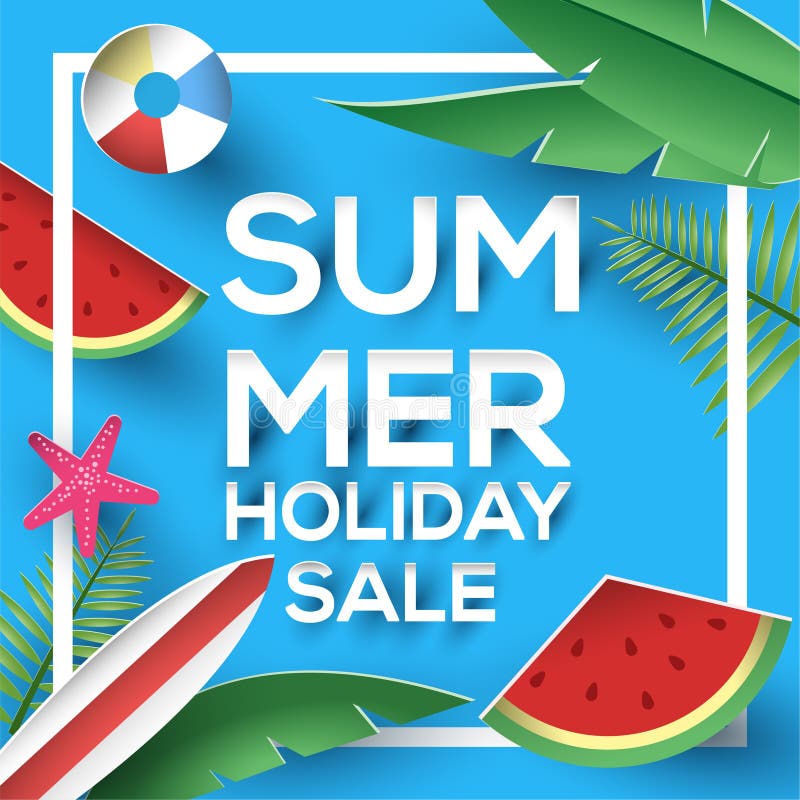 De verkoopdocument van de de zomervakantie stijlteken met trillende gekleurde installatie en watermeloen stock illustratie De verkoopdocument van de de zomervakantie stijlteken met trillende gekleurde installatie en watermeloen stock illustratie