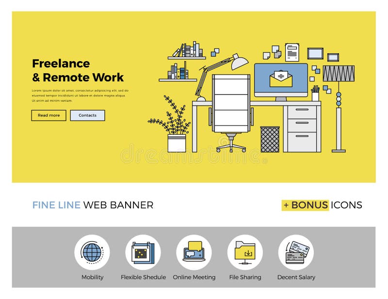 De verre banner van de het werk vlakke lijn vector illustratie De verre banner van de het werk vlakke lijn vector illustratie