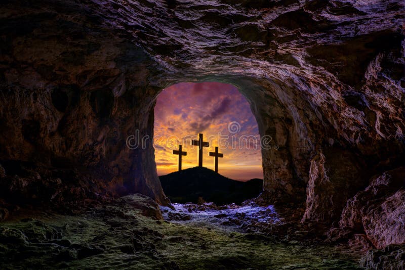 De verrijzenis van Jesus begraaft ernstig kruis