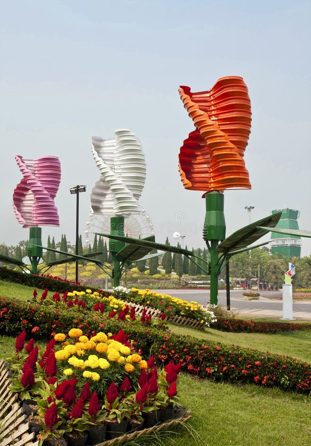 De verticale turbines van de aswind in park